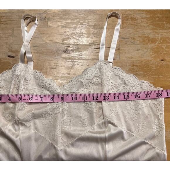 Vintage Belle Fleur Pin Up Semi Sheer Slip Dress Sz M Cream Grunge Retro Indie - Picture 6 of 8